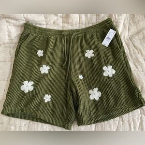 PacSun Olive Knit Shorts with White Embroidery